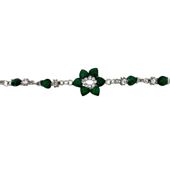 Charming Charlie Bracelet - Faux Jade Stones & Rhinestone - Bracelet 7.5 in - Picture 3 of 6